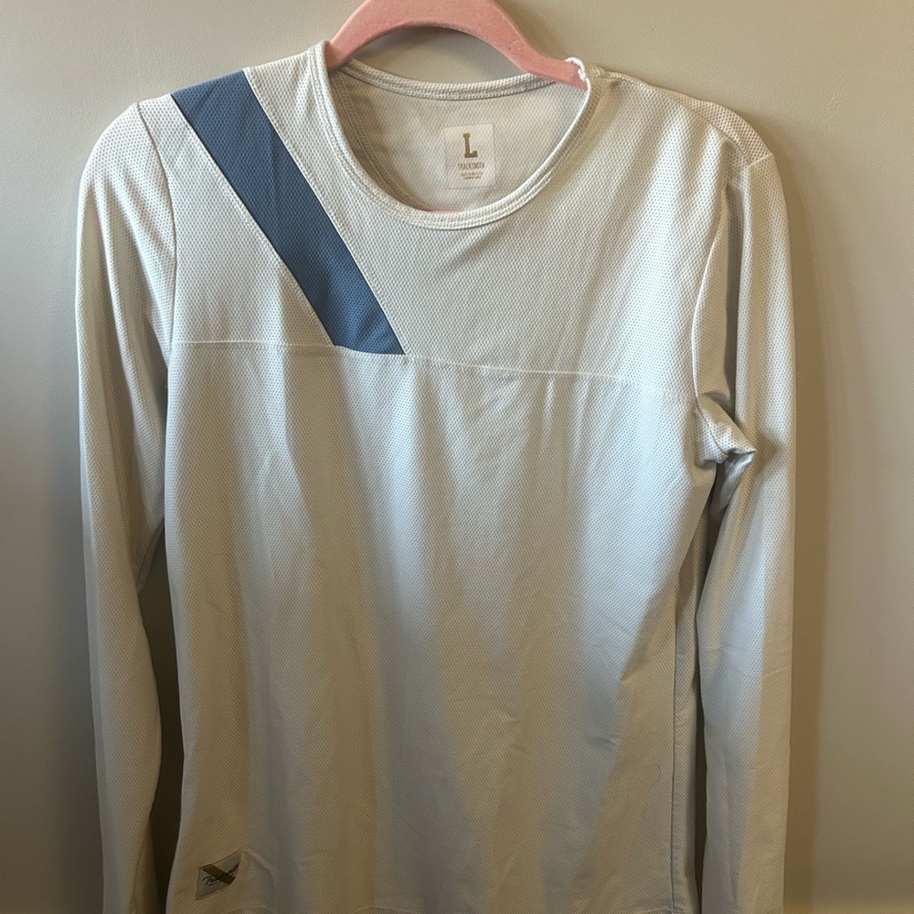 Tracksmith Cream and Blue Long Sleeve Top